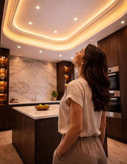 Красивая брюнетка делится отзывом о натяжном потолке в Иваново