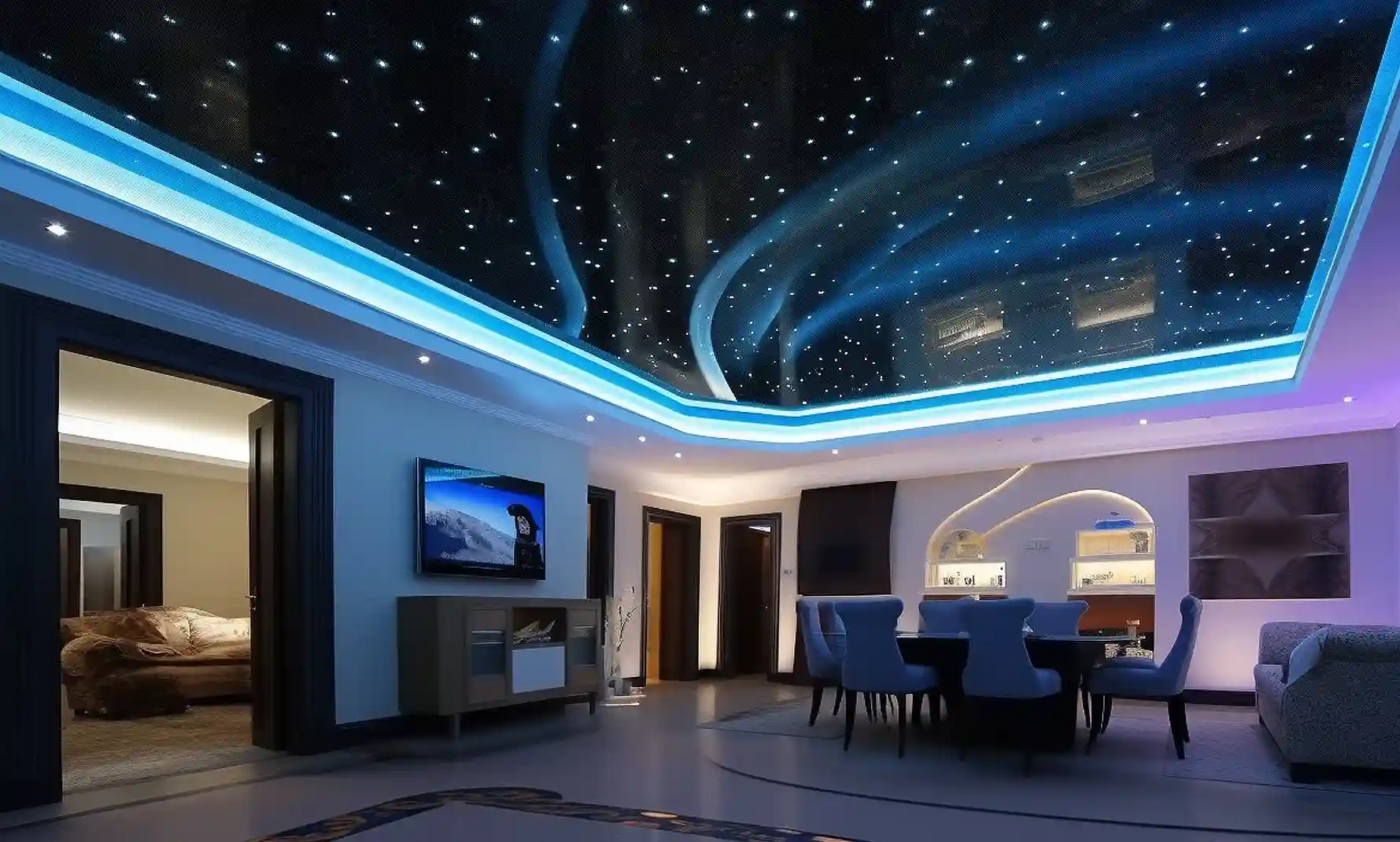 Натяжные потолки под ключ с подсветкой и монтажом